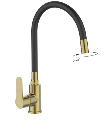 Mosogató csaptelep,Invena Ksanti Slim 2F mosogató csaptelep,fekete/szálcsiszolt arany BZ-37-009-L
