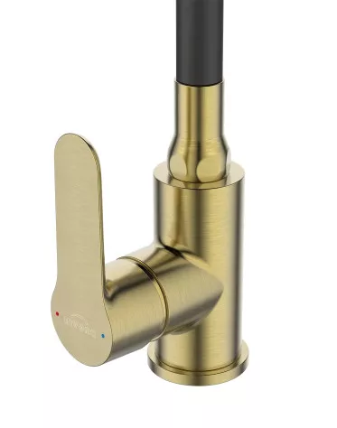Mosogató csaptelep,Invena Ksanti Slim 2F mosogató csaptelep,fekete/szálcsiszolt arany BZ-37-009-L