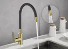 Mosogató csaptelep,Invena Ksanti Slim 2F mosogató csaptelep,fekete/szálcsiszolt arany BZ-37-009-L