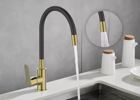 Mosogató csaptelep,Invena Ksanti Slim 2F mosogató csaptelep,fekete/szálcsiszolt arany BZ-37-009-L