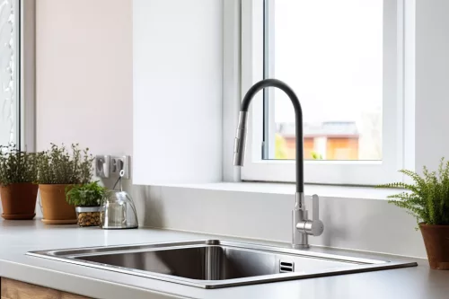 Mosogató csaptelep, Invena Dalis Slim 2F mosogató csaptelep, fekete/inox BZ-64-043-L