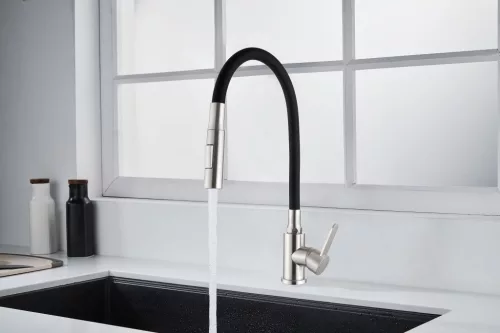 Mosogató csaptelep, Invena Dalis Slim 2F mosogató csaptelep, fekete/inox BZ-64-043-L