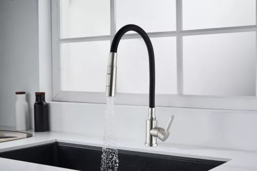 Mosogató csaptelep, Invena Dalis Slim 2F mosogató csaptelep, fekete/inox BZ-64-043-L