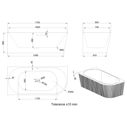Kád, Invena Glamour kád 170x80 cm, balos AN-02-12L-M