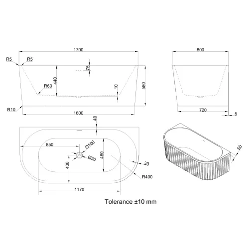 Kád, Invena Glamour kád 170x80 AN-02-12U-M
