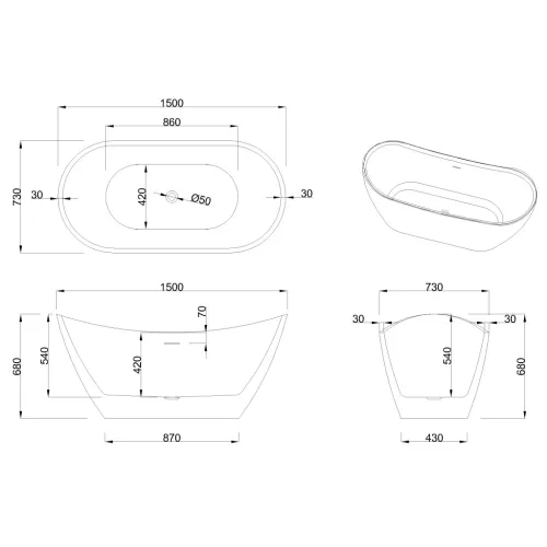 Kád, Invena Astri kád 150x73 AN-03-150-F