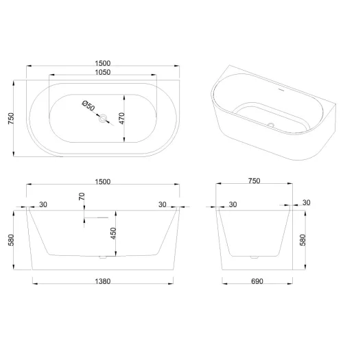 Kád, Invena Astri kád 150x75 cm AN-03-15U-F