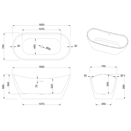 Kád, Invena Astri kád 160x75 AN-03-160-F