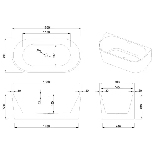 Kád, Invena Astri kád 160x80 AN-03-16U-F