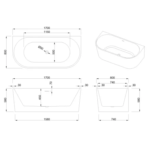 Kád, Invena Astri kád 170x80 AN-03-17U-F