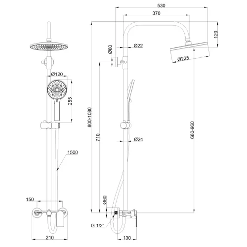 Zuhanyszett, Invena Rikia zuhanyszett zuhany csapteleppel, fekete AU-24-B04-G