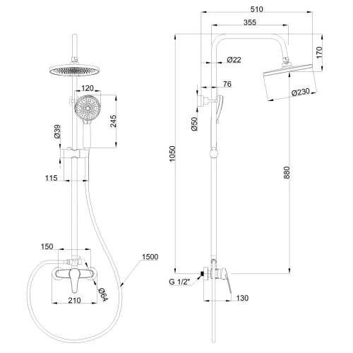 Zuhanyszett, Invena Kalmynos zuhanyszett zuhany csapteleppel, króm AU-28-001-V
