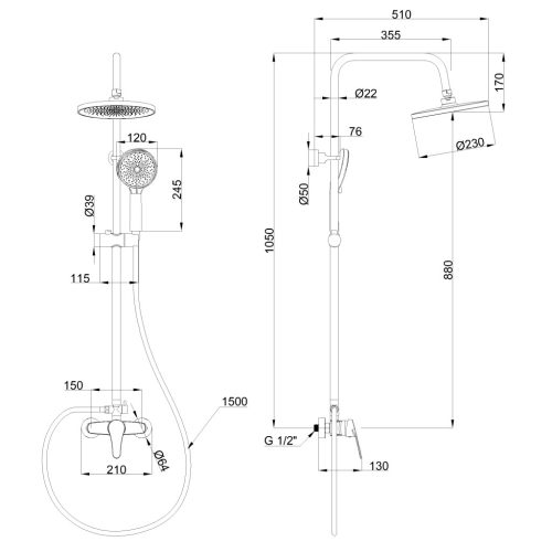 Zuhanyszett, Invena Kalmynos zuhanyszett zuhany csapteleppel, fekete AU-28-004-V