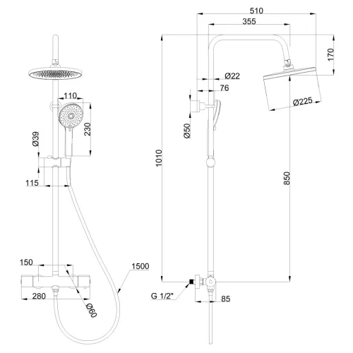 Zuhanyszett, Invena Volos zuhanyszett termosztátos csapteleppel, króm AU-37-T01-V