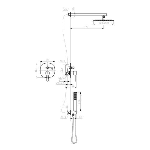 Falba süllyesztett csaptelep, Invena Glamour zuhanyrendszer, réz BS-02-014-V