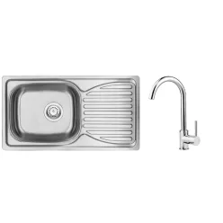   Mosogatótálca, Deante Doppio acél mosogató csapteleppel, 1 medencés csepegtetővel,szatén ZENB0113