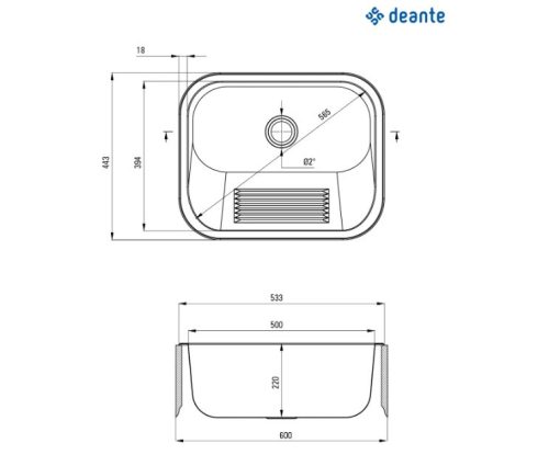 Mosogatótálca, Deante ipari mosogató, 1 medencés, 53,3x43,3 cm, szatén ZYK_0100