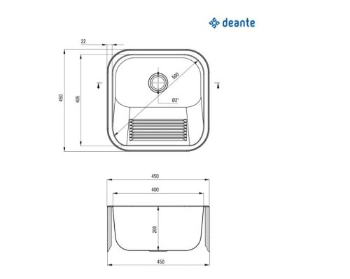 Mosogatótálca, Deante ipari mosogató, 1 medencés, 45x45 cm, szatén ZYK_010A