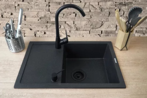 Mosogatótálca, Deante Corio 1 medencés gránit mosogató csapteleppel, adagolóval, grafit ZRCC2113