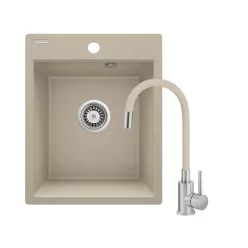   Mosogatótálca, Deante Corio 1 medencés gránit mosogató csapteleppel, homok ZRCP7103