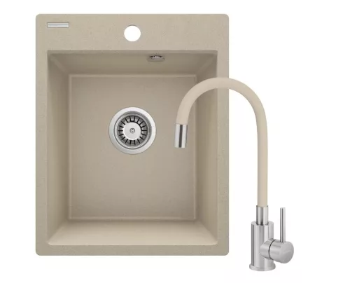 Mosogatótálca, Deante Corio 1 medencés gránit mosogató csapteleppel, homok ZRCP7103