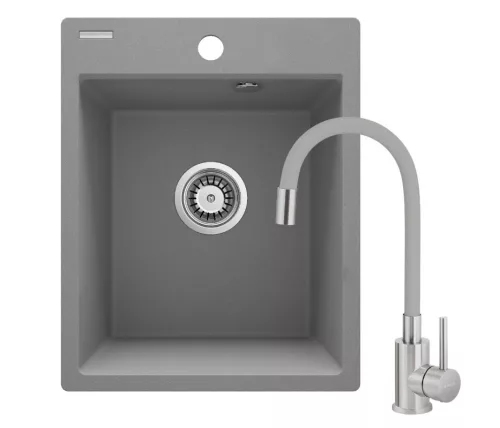 Mosogatótálca, Deante Corio 1 medencés gránit mosogató csapteleppel, metálszürke ZRCPS103