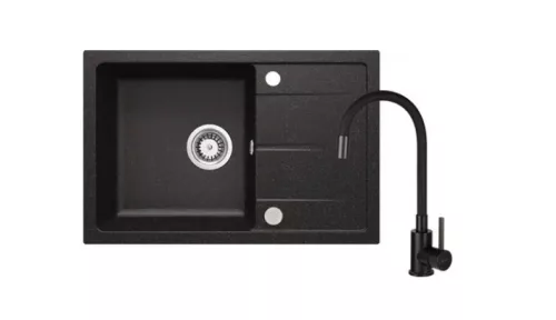 Mosogatótálca, Deante Leda 1 medencés gránit mosogató csapteleppel, grafit ZRDP2113
