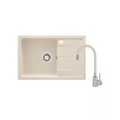  Mosogatótálca, Deante Leda 1 medencés gránit mosogató csapteleppel, bézs ZRDG5113