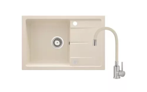 Mosogatótálca, Deante Leda 1 medencés gránit mosogató csapteleppel, bézs ZRDG5113