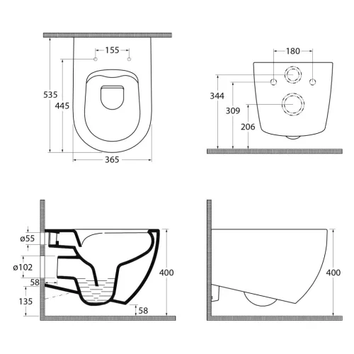 WC, Sapho Isvea Infinity Rimless fali wc 36,5x53 cm, terracotta 10NF02005-2U