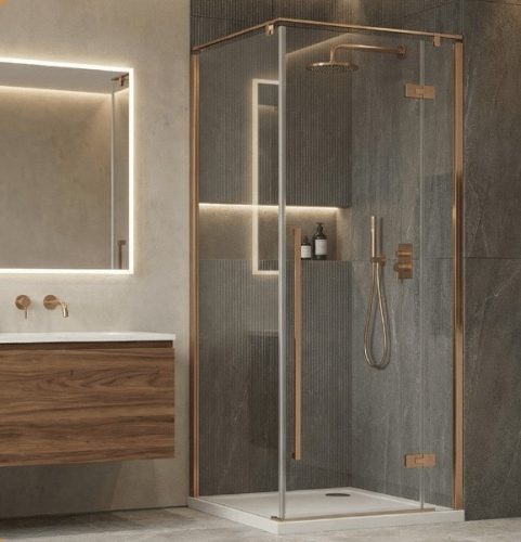 Zuhanykabin, Wellis Sorrento Plus zuhanykabin 90x90, jobbos, brushed rosegold WC00566