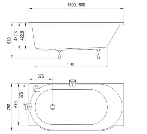 Kád, Ravak ARC 160x75 kád, jobbos CE91000000