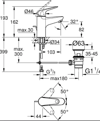 Mosdó csaptelep, Grohe Euroeco mosdó csaptelep, króm 23262001