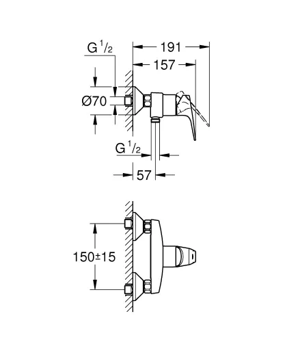 Zuhany csaptelep, Grohe BauFlow zuhany csaptelep, króm 23755000