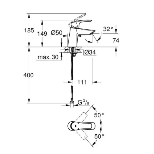 Mosdó csaptelep, Grohe Eurosmart mosdó csaptelep leeresztő nélkül, króm 32467003