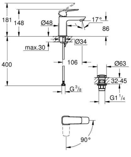 Mosdó csaptelep, Grohe Cubeo mosdó csaptelep, króm 1017320000
