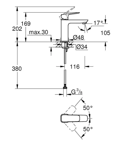 Mosdó csaptelep, Grohe Cubeo mosdó csaptelep, fekete 1017552430