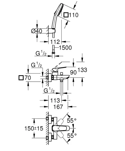 Kádtöltő csaptelep, Grohe Cubeo kádtöltő zuhanyszettel, fekete 1018142430