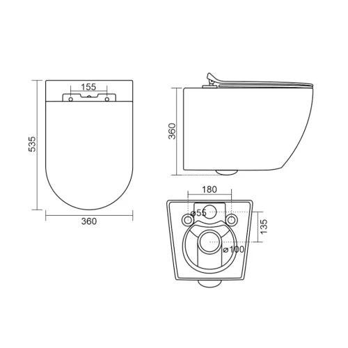 WC, Aqualine Carlo Vortex Rimless fali WC, 36x53 cm PRX.101.851