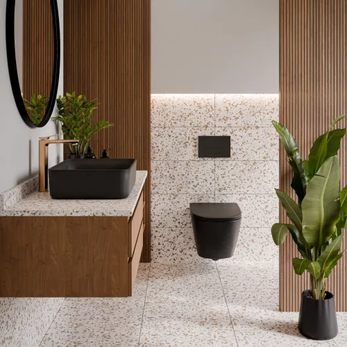 WC, Invena Tavro fali wc soft-close wc tetővel, fekete CE-71-005-Y