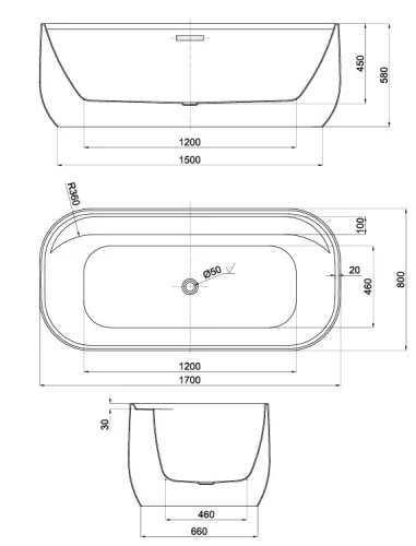 Kád, Duse S120 szabadonálló kád 170x80