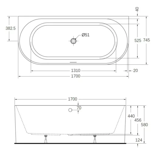 Kád, Wellis Calabria Slim kád 170x74,5 WK00237 (WK00221/AK00616)