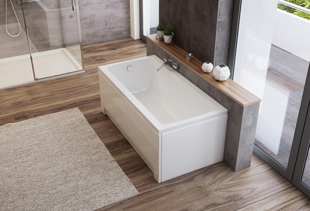 Minimalista, egyenes vonalú akrilkád modern fürdőben